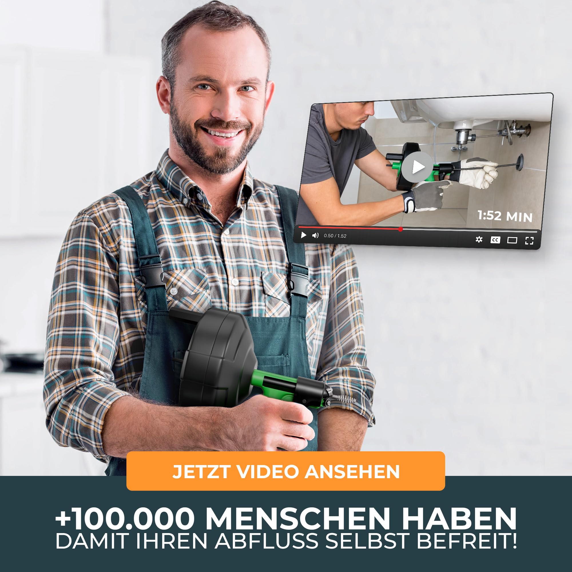 MEISTERFKTUR Rohrreinigungsspirale [7,5M] - Automatische Zuführung - Ideale Abflussspirale für eine umweltfreundliche Rohrreinigung - Stabile Rohrspirale für echte Heimwerker! (7,5M - 0,64CM) 6