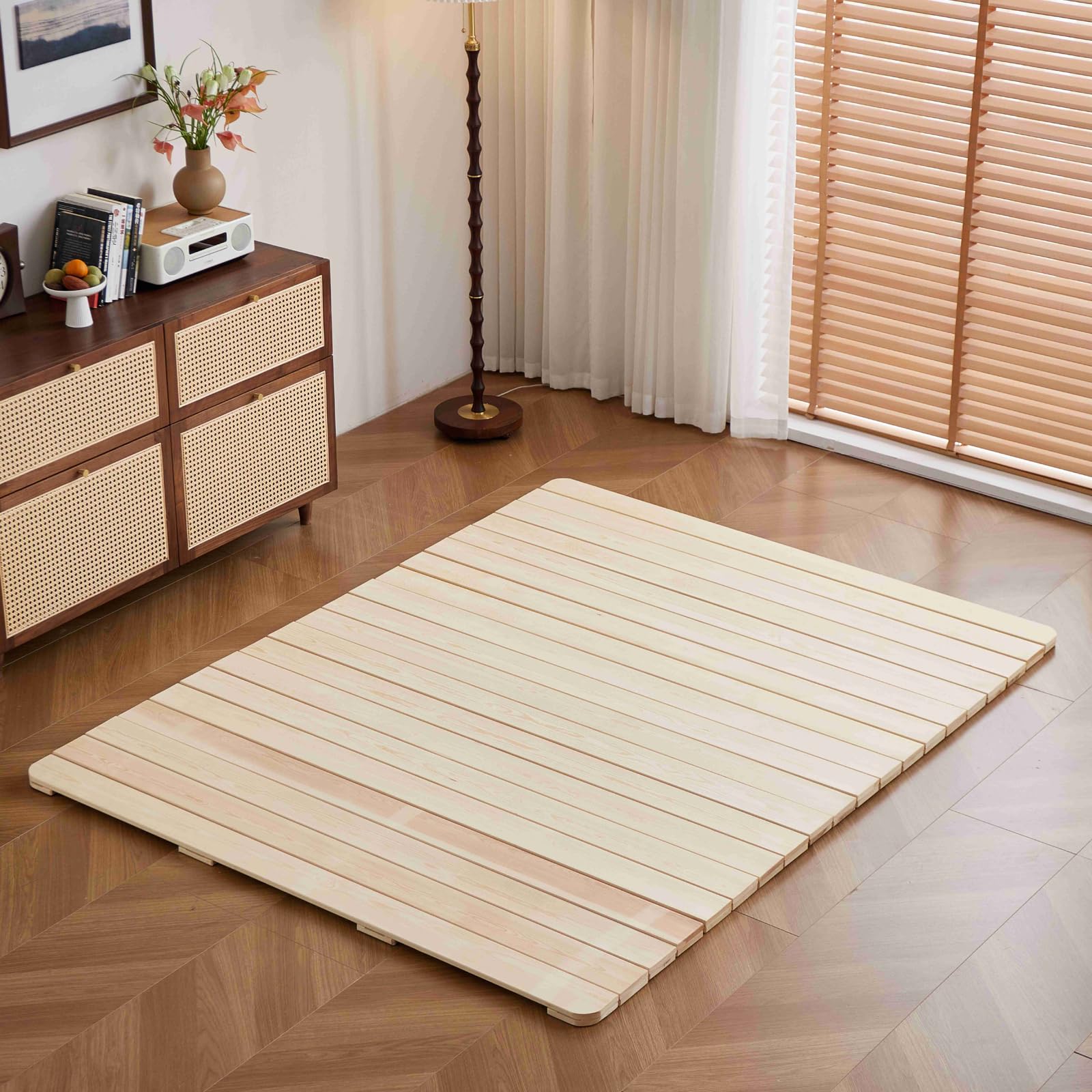 Photo 1 of KITBRHOME Solid Wood Breathable Moisture-Proof Bed Plate, Guest Tatami Mat,Wood Roll-Type Slatted Bed Japanese Floor Futon Mattress, Floor Sleep Bedding (Full)