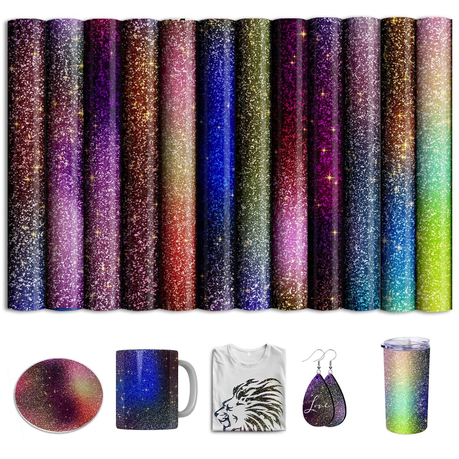 Photo 1 of Glitter Sublimation Transfer Ink Sheets for Sublimation Blanks Mug Tumbler T-Shirt Tote Bag,Pre-Printed Sublimation Paper for Cricut Heat Press,12 Sheets 12x10inch