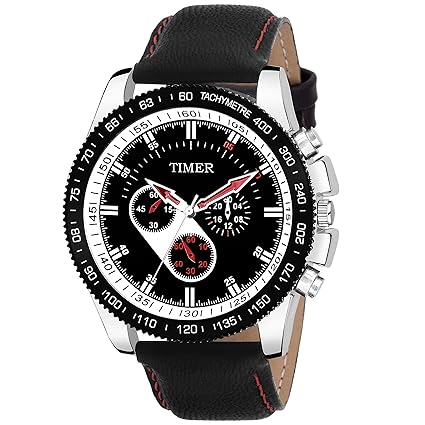 Timer Fashionable Black Dial Chronograph Watch for Men & Boys