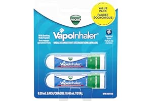 Vicks Vapoinhaler Nasal Decongestant with Soothing Vapors for Temporary Relief due to a Cold, Menthol Scent, 2 Pack , 0.20 mL