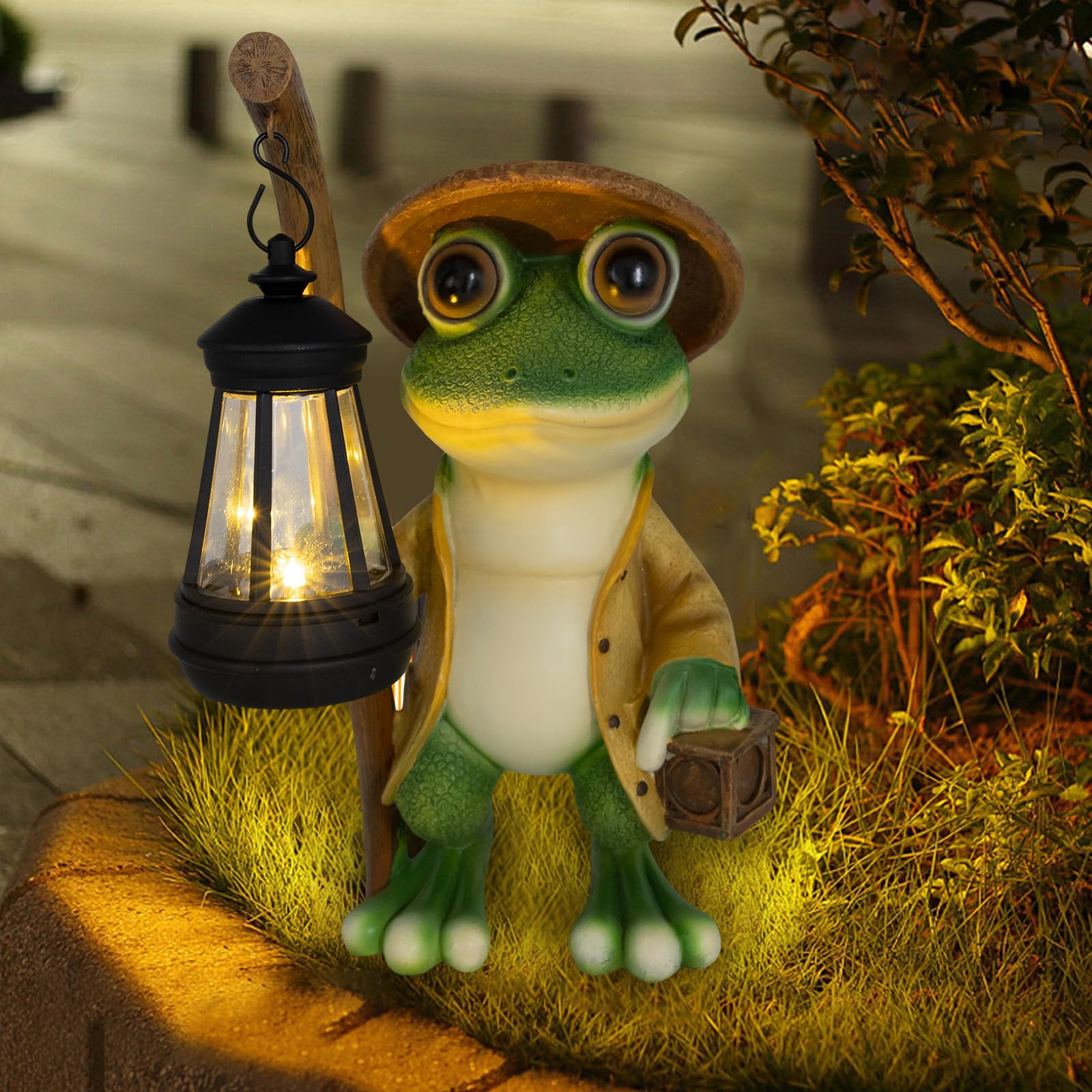 Photo 1 of Iswabard Frog Statue Solar Lights Outdoor-Halloween Christmas Decorations Outdoor, Frog Solar Lights for Garden Patio Porch Decor, Birthday Gifts for Mom Grandma, Housewarming Gifts New Home