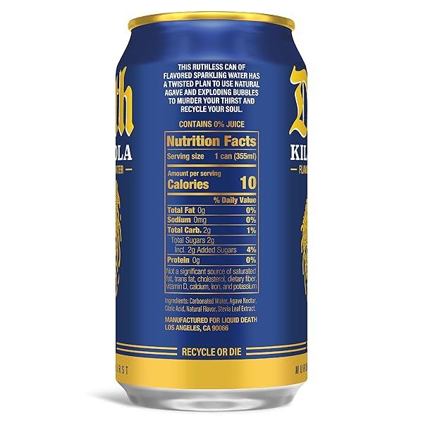 LIQUID DEATH SODA-FLAVORED SPARKLING WATER – KILLER COLA, LESS SUGAR*, HUGE FLAVOR, NO CAFFEINE, NO ARTIFICIAL SWEETENERS, 12 FL OZ (PACK OF 12)
