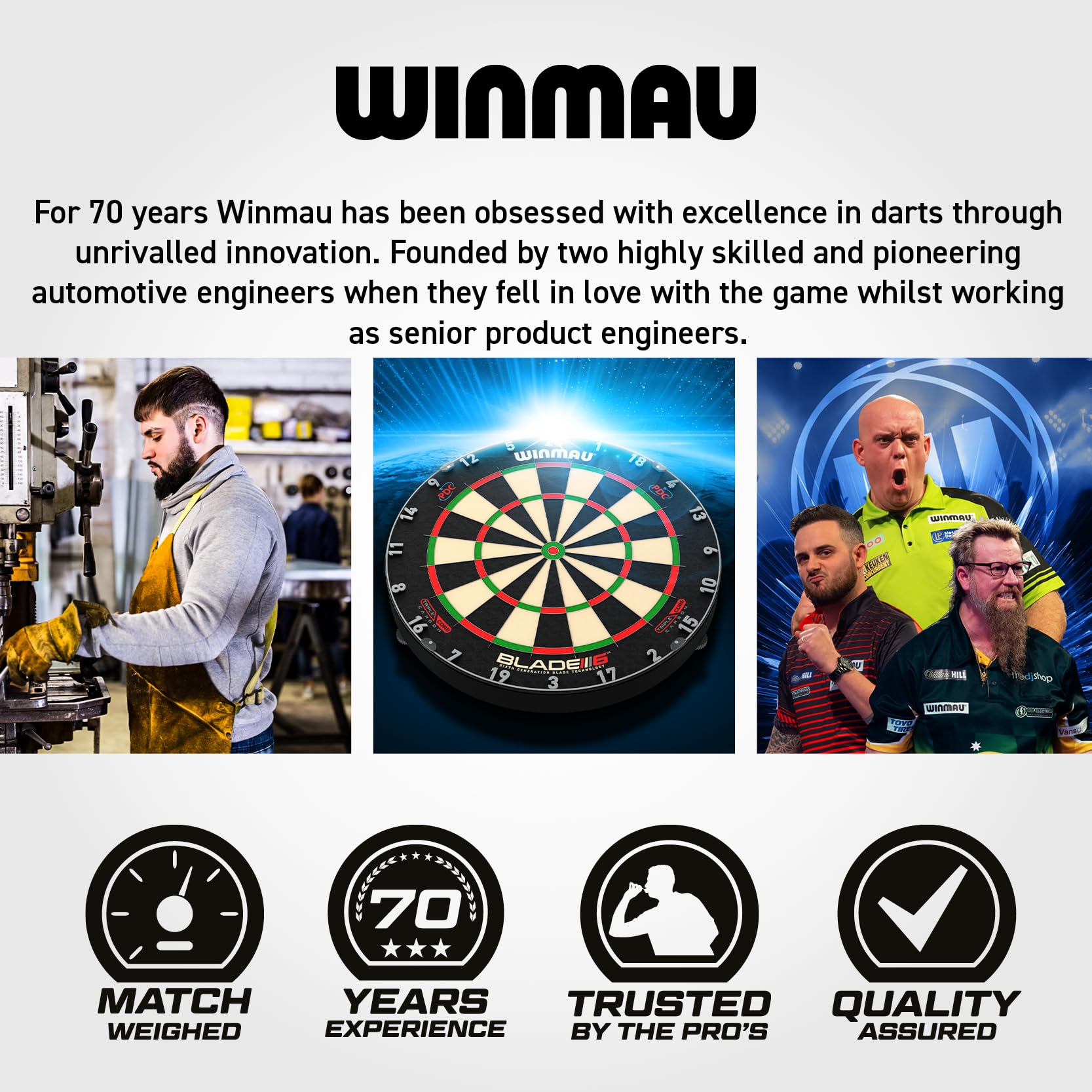 WINMAU Blade 360 Triple Core Carbon Dartscheiben Set – Professionelle Winmau Dartscheibe Steeldart aus Sisal mit Zwei 19 g Darts, schwarzen und roten Flights, Checkout Karte und Zubehör 6