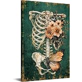 iKNOW FOTO Vintage Human Skull Canvas Wall Art, Floral Butterfly Skeleton Anatomy Poster, 16x24'' Stretched Canvas Print, Medical Lab and Clinic Decor, Ready to Hang Vertical Painting for Hospital