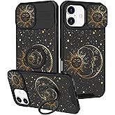 Goocrux for iPhone 16 Plus Case - Women Girls Cute Phone Cover Girly Pretty Fancy Unique Aesthetic Design Slide Camera Cover with Ring Stand Holder Cases for Apple for iPhone 16 Plus,Sun and Moon