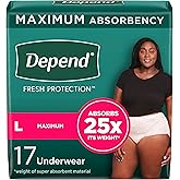 Depend Fresh Protection Adult Incontinence & Postpartum Bladder Leak Underwear for Women, Disposable, Maximum, Large, Blush,