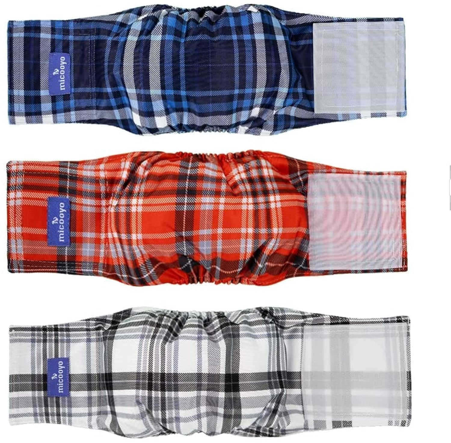 MICOOYO Belly Bands for Dogs, Reusable Dog Nappies Male 3 Pack, Male Dog Wraps Diaper Pants for Doggy Puppy(Plaid, XL)
