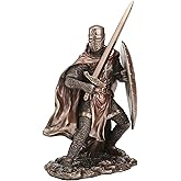 Veronese Design 7 1/8 Inch Knights Templar Wielding Sword and Shield Cold Cast Resin Bronze Finish Sculpture
