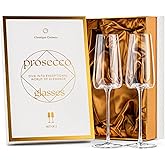 GLASSIQUE CADEAU Crystal Prosecco, Cava and Champagne Cocktail Glasses | Set of 2 | Long Stemmed Flutes for Mimosa, Bellini, Hugo, Sparkling Wine | Elegant Gift Glassware for Her Birthday, Anniversary