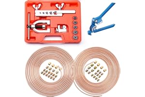 Racewill 25 ft 1/4" + 3/16" Copper Coated Brake Line Kit (Includes 32 Fittings and 8 Unions) + Tube Bender + Brake Line Double & Single Flaring Tool Kit