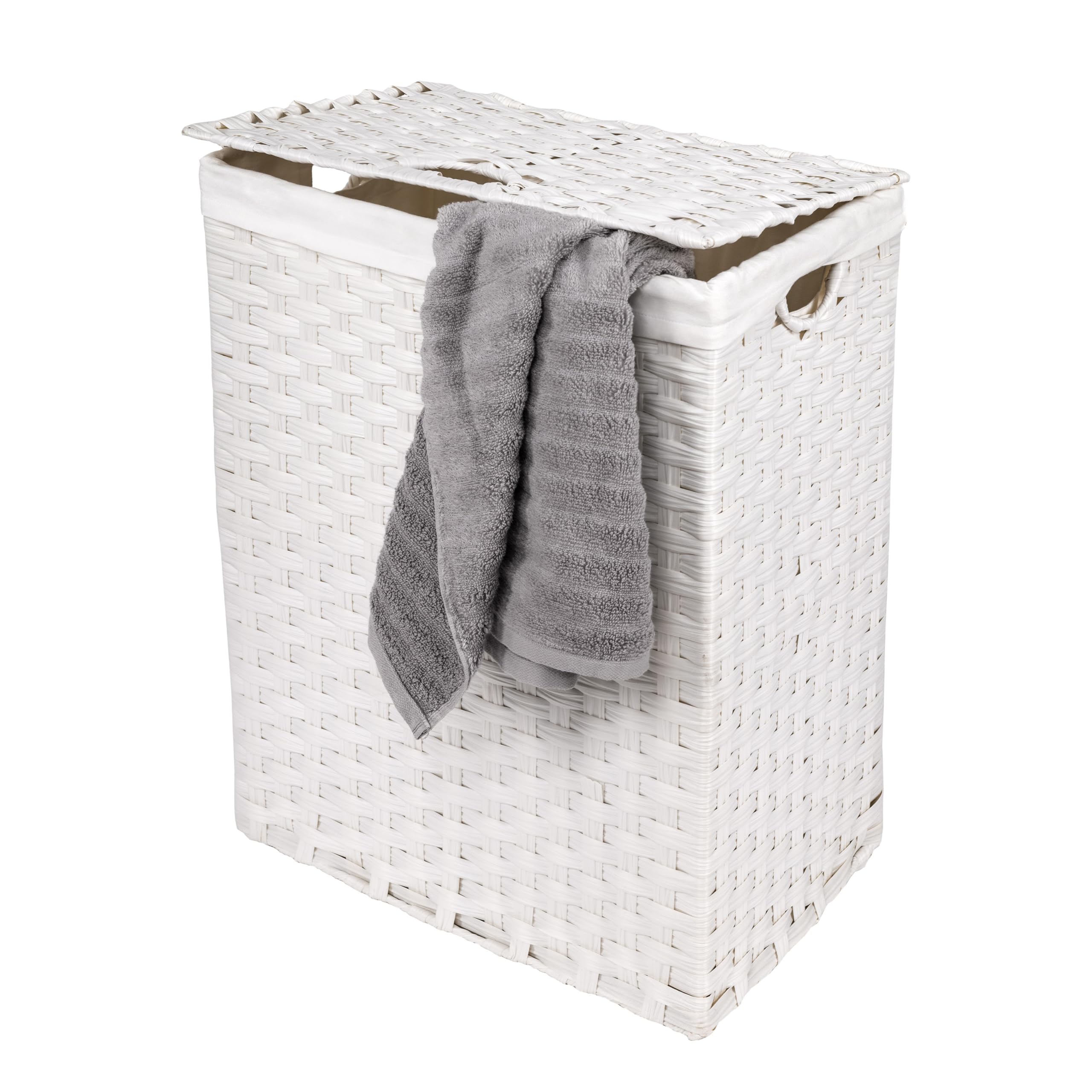 Photo 1 of Seville Classics Premium Handwoven Portable Laundry Bin Basket with Carrying Handles, Household Storage for Clothes, Linens, Sheets, White, Rectangular Hamper