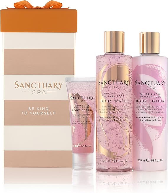 Sanctuary Spa Gift Set, White Lily and Damask Rose Gift for Her, with