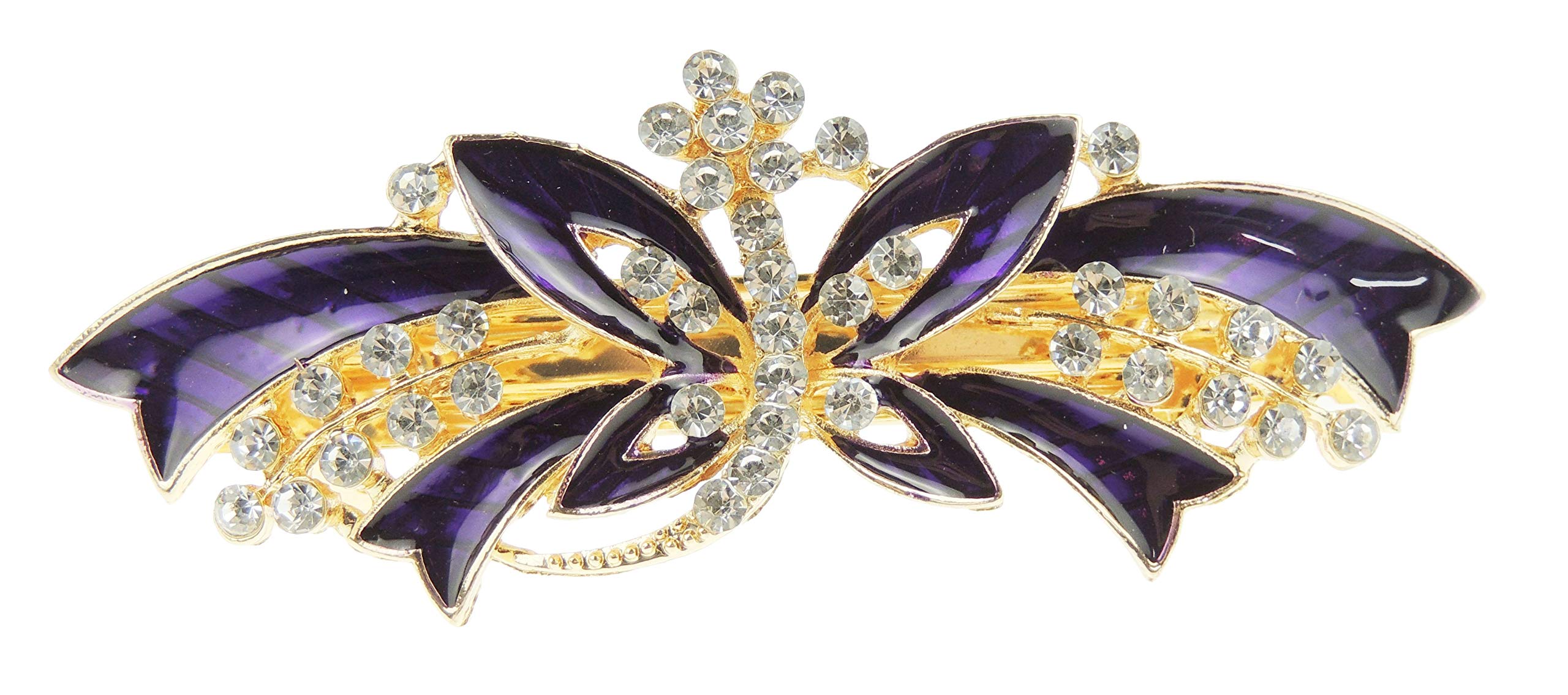 Womens Girls Crystal Rhinestone Diamante Wedding Birthday Party Evening School Ponytail Fine Medium Hair Accessories Occasion Barrette Hairpin Grip French Spring Clip Enamel Butterfly (Purple)