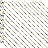 20 Pack, Bulk Fadeless Stainless Steel Chains for Jewelry Making 2mm, Hypoallergenic, Silver & Gold Plated Necklace Findings, Accessories (Silver & Gold Plated)