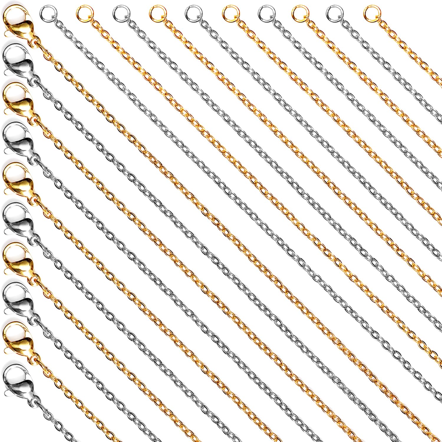 Photo 1 of 20 Pack, Bulk Fadeless Stainless Steel Chains for Jewelry Making 2mm, Hypoallergenic, Silver & Gold Plated Necklace Findings, Accessories (Silver & Gold Plated)