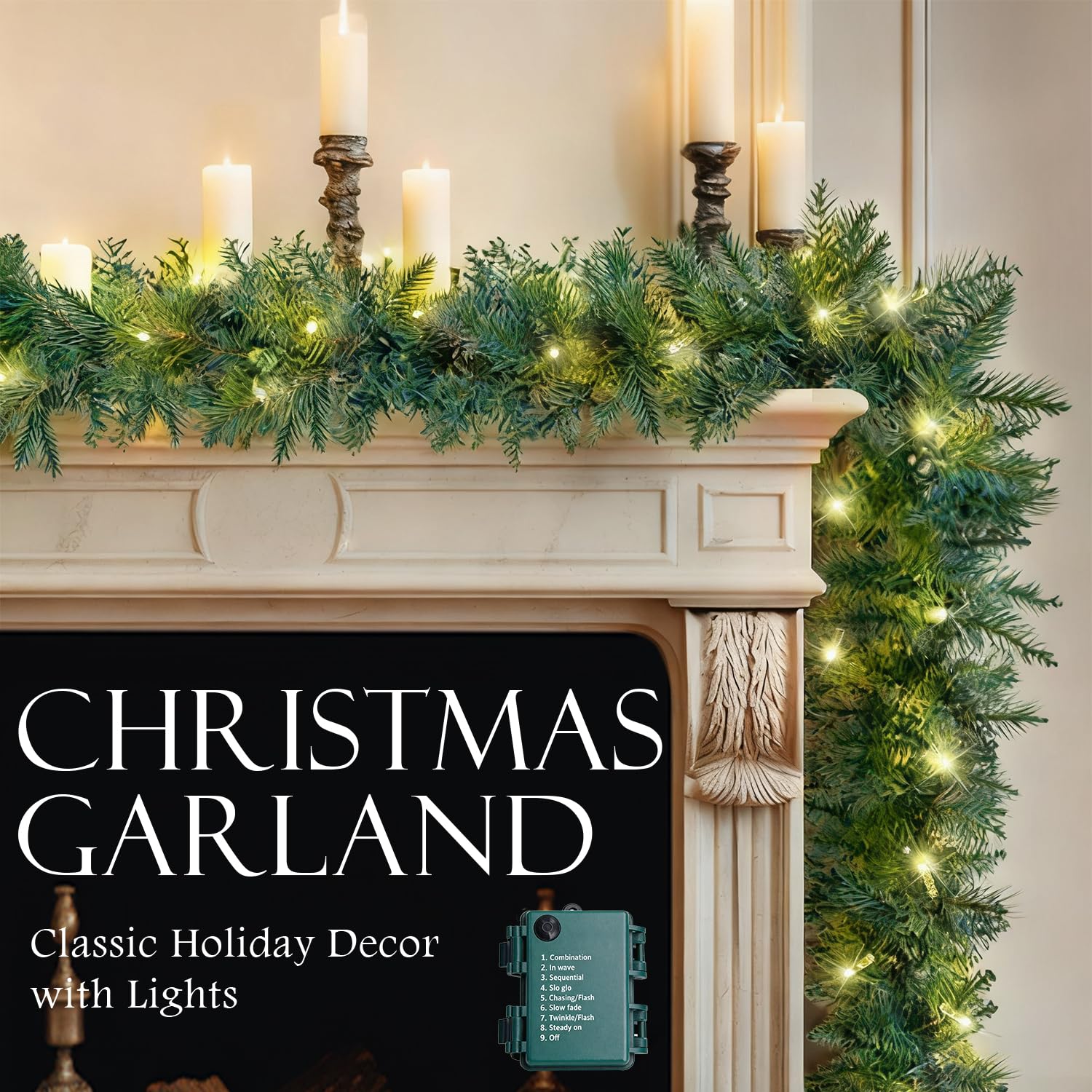 Photo 1 of 2-Pack 9FT Lighted Christmas Garland, Prelit Christmas Garland with Lights Battery Operated, Artificial Xmas Decorations Holiday Decor for Stairs Door Indoor Fireplace Garlands