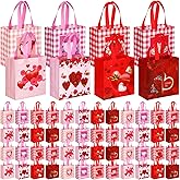 Sanwuta 120 Pcs Valentine's Day Gift Reusable Treat Bags with Handles - Non Woven Waterproof Goody Bags for Gifts & Party Favors