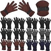 Coume 12 Pairs fleece winter gloves bulk Screen Cold Weather Thermal Warm Gloves with Black Adjustable Strap Warm for men adult Unisex Running Driving Skiing Hiking Cycling Outdoor Work
