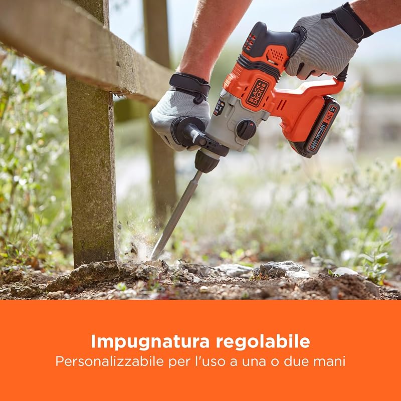 Trapano a percussione SDS-Plus a batteria da 18 V, energia d'urto 1,2 J, 3 modalità, include punta per calcestruzzo da 6 mm e scatola del kit, BCD900B-XJ