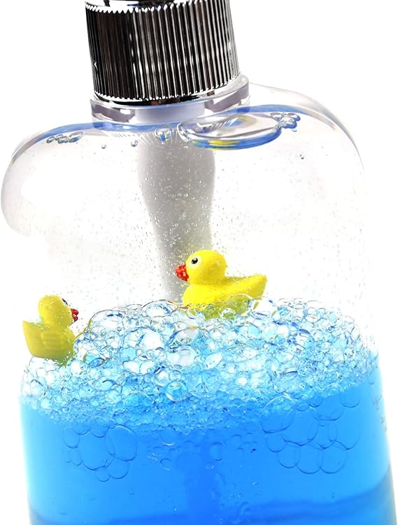 Splash Ducks Soap Pump Dispenser Blue Liquid in Transparent Acrylic