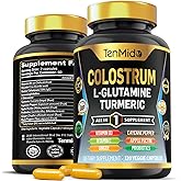 Tenmido Colostrum Supplement - 10in1 Formula - Combine with L- Glutamine, Turmeric, Cayenne Pepper, Apple Pectin, Probiotics, Ginger, and More - Digestive Health, Immune Support - 120 Capsules