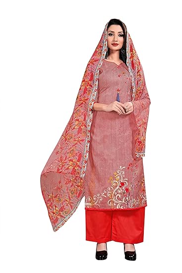 Anand presents cotton dress material beige and pink unstitched