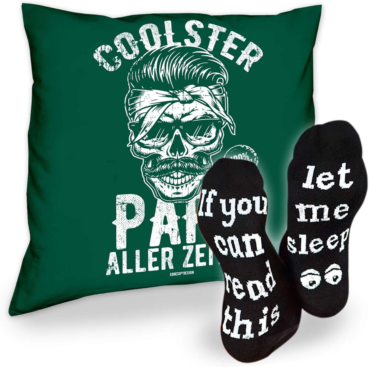 GeschenkSet Socken mit Spruch let me sleep plus Kissen Coolster Papa