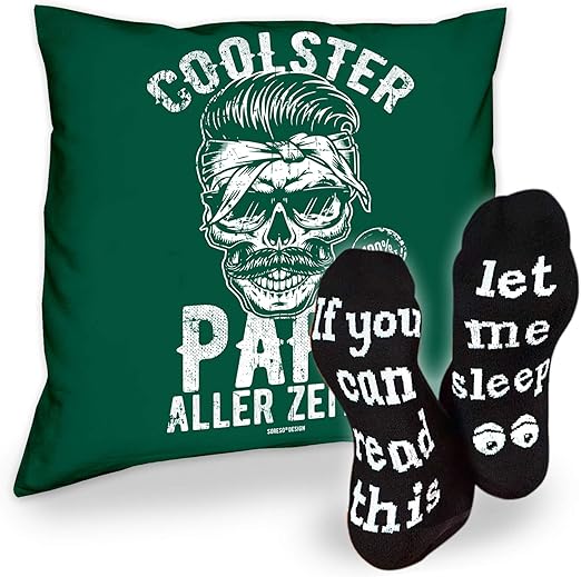 GeschenkSet Socken mit Spruch let me sleep plus Kissen Coolster Papa