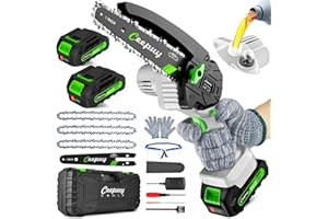 CEEPUY Mini Chainsaw Cordless,6 Inch Portable Electric Chainsaw with Automatic Oiler/Security Lock/Battery Powered Small Handheld Saw for Trees Branches Trimming,Wood Cutting, Gifts for Men Women