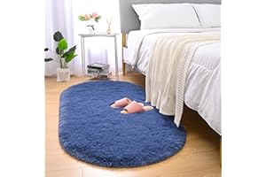 Merelax Soft Shaggy Rug for Kids Bedroom Oval 2.6'x5.3' Light Navy Plush Fluffy Carpet for Living Room, Furry Carpet for Teen Girls Room, Anti-skid Fuzzy Comfy Rug for Nursery Decor Cute Baby Play Mat