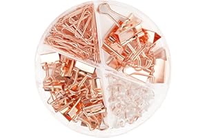 DANRONG 97 PCS Office Supplies for Women, Paper Clips, Binder Clips and Push Pins Set, Paperclips Thumb Tacks School and Home Desk Supplies, Desk Organized (Rose Gold)