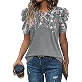 WIHOLL Summer Tops for Women Puff Sleeve Crewneck T Shirts Dressy Casual Blouses Spring Outfits Fashion Clothes