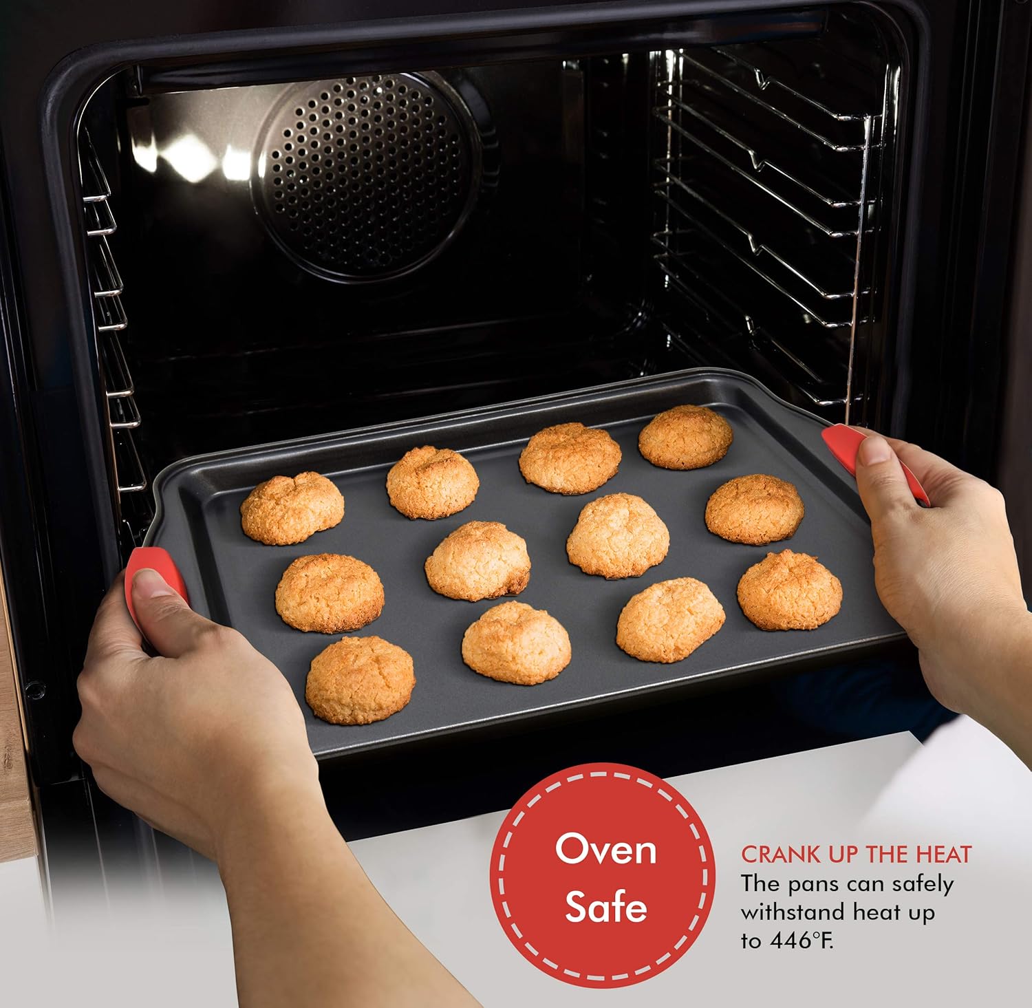 PERLLI 6 Piece Baking Pan Set Nonstick Carbon Steel Oven Bakeware Kitchen Set with Silicone Handles, Cookie Sheet, Cake Pans, Baking Trays, Cupcake Muffin Pan, 9x13 Roasting Pan, Loaf Pan Essentials: Kitchen & Dining
