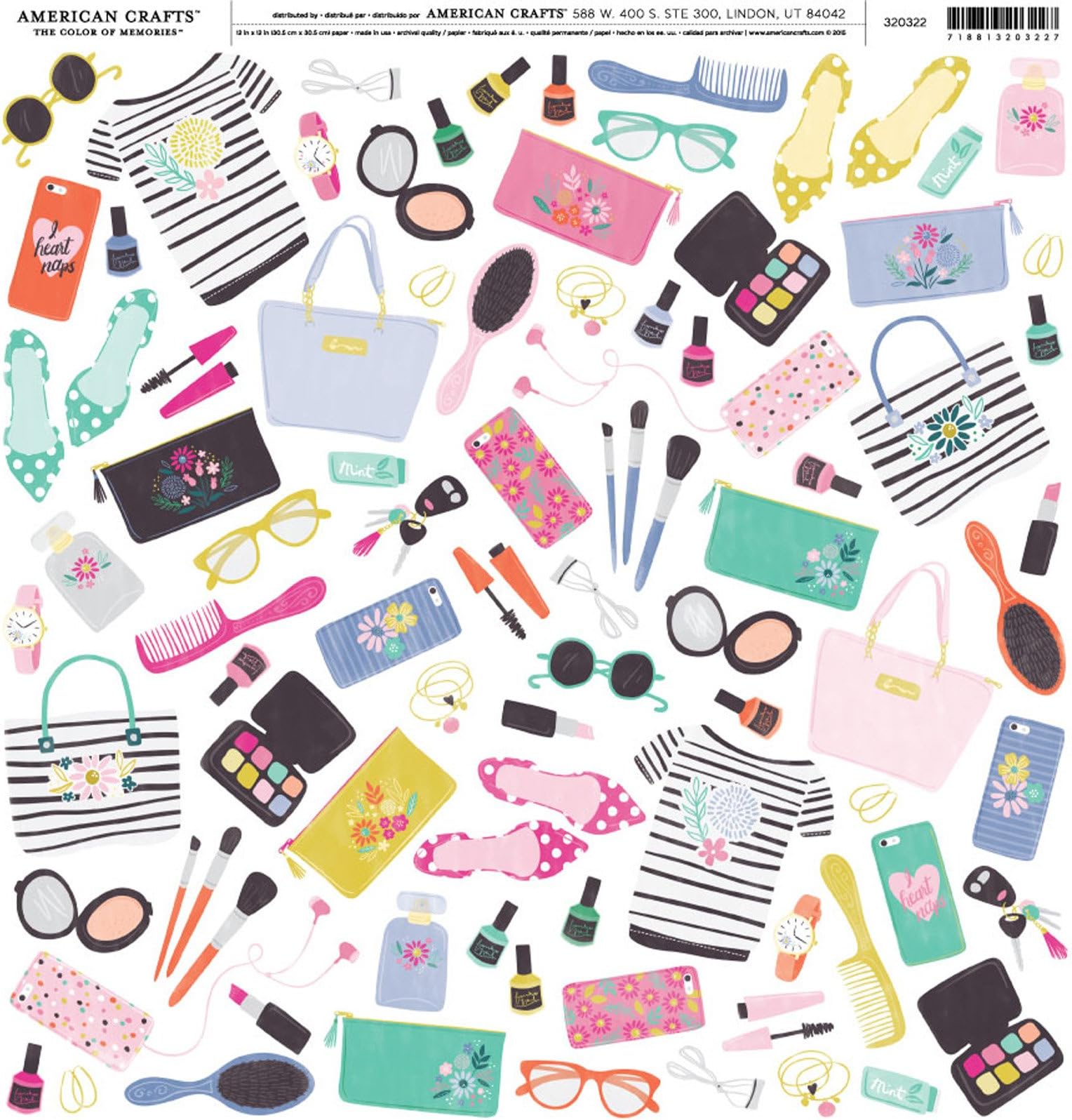 American Crafts Pink Paislee Everyday Cardstock 12 x 12 Oh My Heart Paper 07