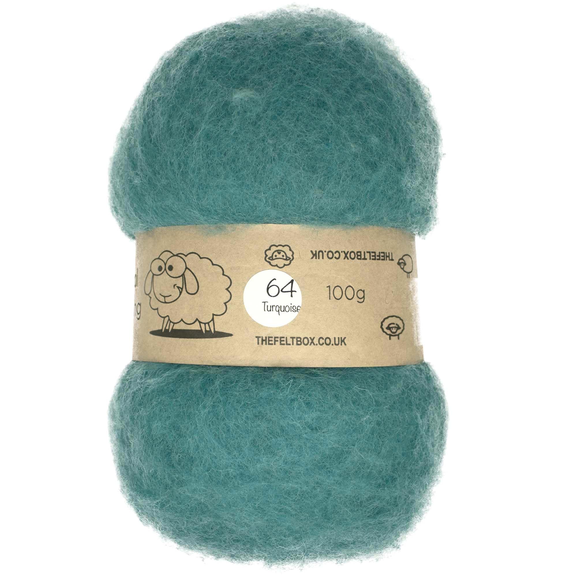 The Felt Box Needle Felting Carded Wool Batt Craft Wool Single Shade 100 grams 3.5 Oz Turquoise (64)