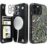 uCOLOR for iPhone 16 Pro Max Wallet Case Magsafe with Card Holder Slot【Compatible with MagSafe】 Folio Flip PU Leather Design with Camera Lens Protector 6.9" (Ferns)