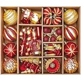 SHareconn 80pcs Christmas Balls Ornaments Set Tree Decorations Red &amp; Gold | Classic Shatterproof Plastic Baubles and Tree Topper for Xmas Tree Holiday Wedding Party Decorations with Hanging Strings