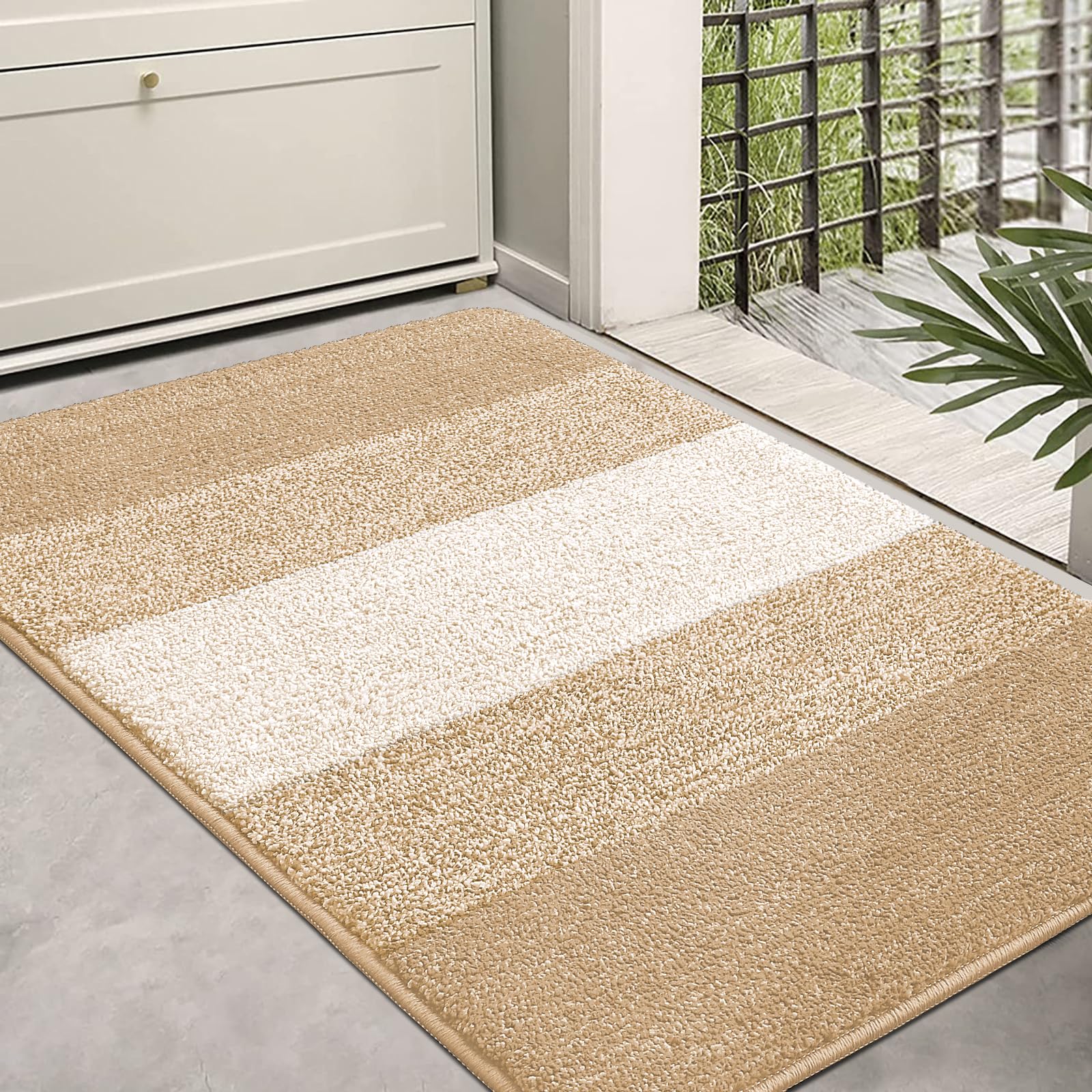 Photo 1 of Kitinjoy Indoor Outdoor Door Mat, 36x24 Non-Slip Absorbent Dirt Trapper, Low-Profile Washable Inside Entrance Front Floor Mat, Sturdy Soft Entry Doormats for Entryway, Beige