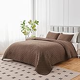 U-NICE HOME 3-Piece Quilt Set Full/Queen Size for All Season with Pillow Shams, Reversible Bedspread/Coverlet/Bedding Decor-Soft, Lightweight, Chocolate | Ultrasonic Tech