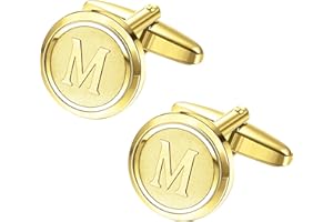 LOYALLOOK Initial Gold Cufflinks for Men Gold Cuff Links Personalized Copper CuffLinks Letter Cufflinks Gift for Groom Husband Father