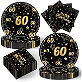 40pcs 60th Black Gold Birthday Party Decorations 60th Black Gold Theme Plates and Napkins for Men Women,Suitable for 20 Guests.