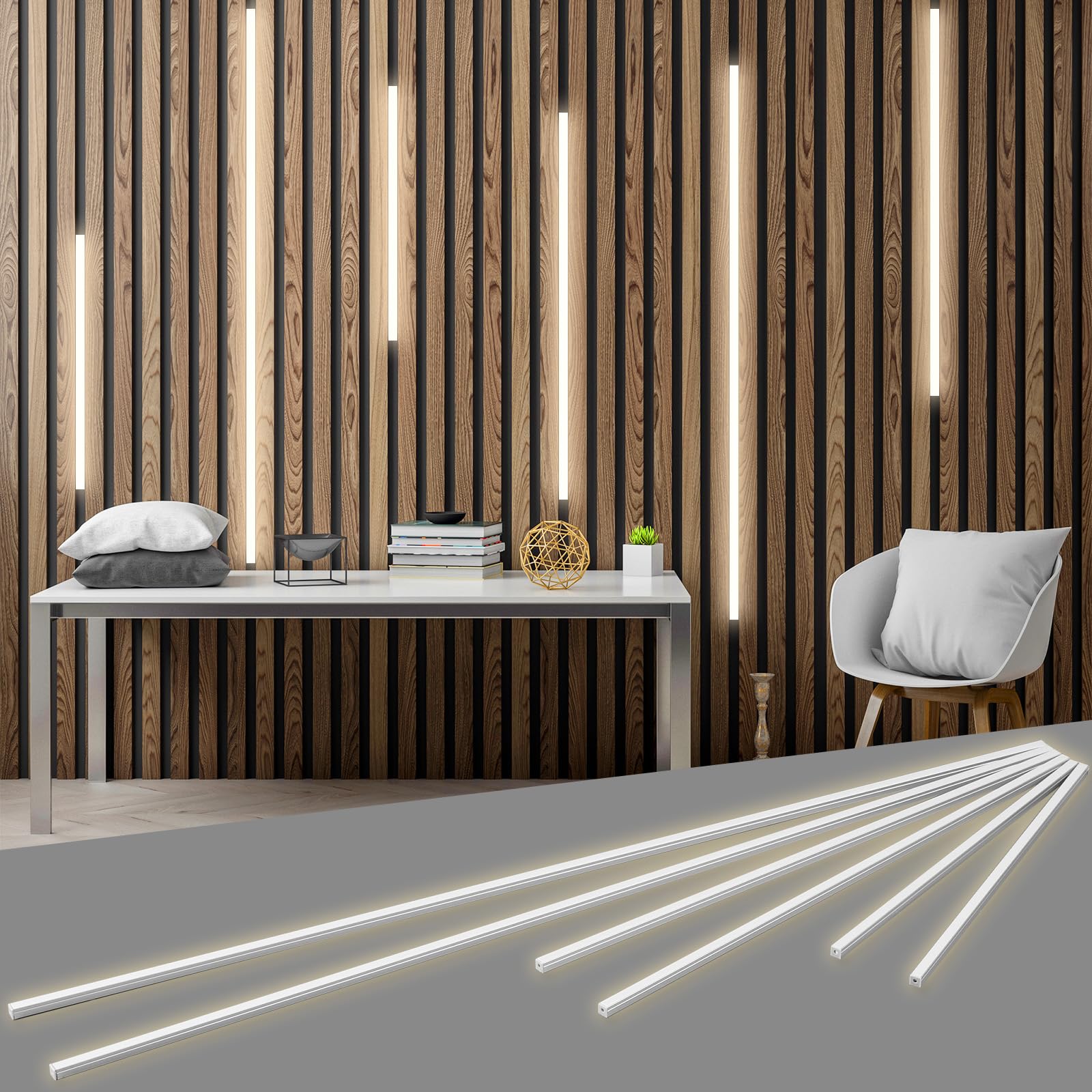 Photo 1 of Sumind 6 Pcs Wood Wall Panels LED Recessed Lighting Kit with Touching Switch Self-Adhesive 3000k LED White Light for Wood Slat Wall Panels, Headboards, Home Decor, Under Cabinet Strip Light