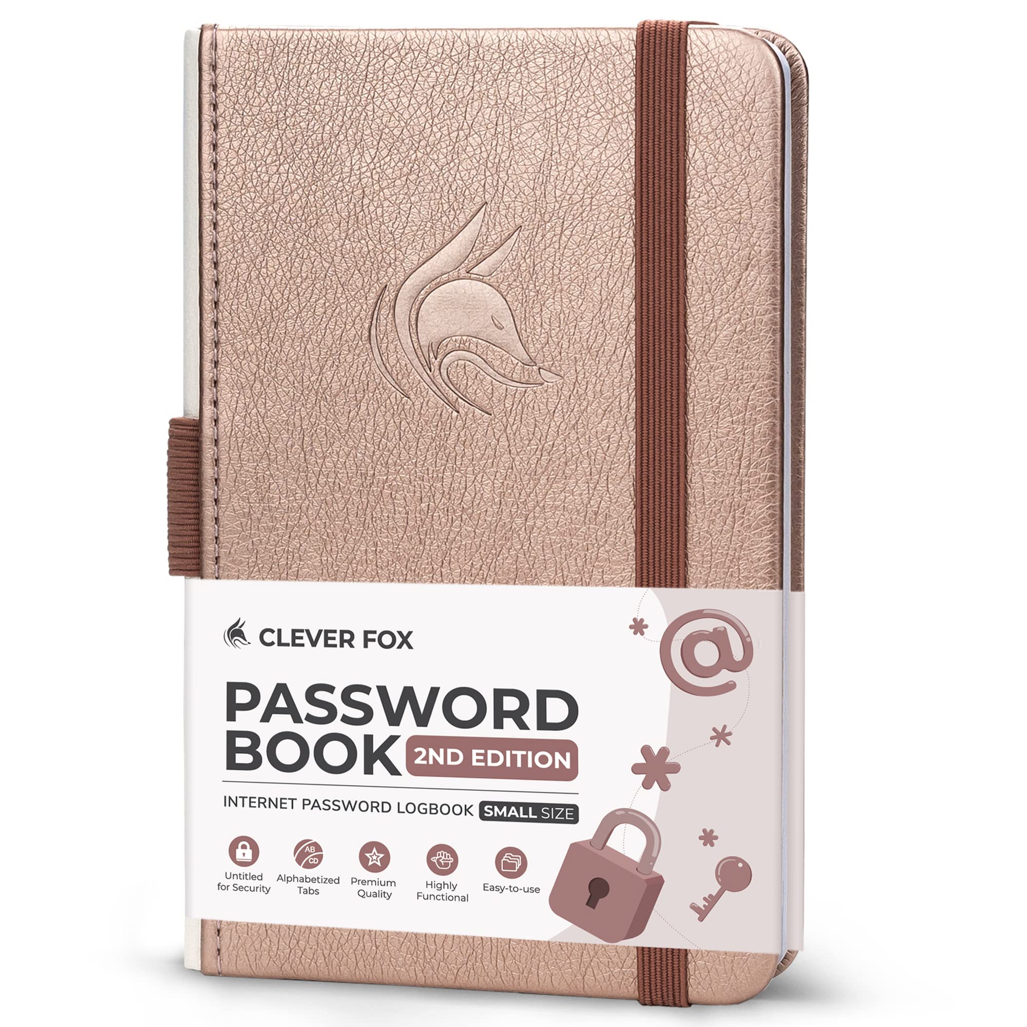 Clever Fox Password Book 2nd Edition Small – Pocket Password Keeper with Laminated Alphabetical Tabs – Internet Address Notebook & Login Details Organizer Journal – 8.9x14.2cm (Rose Gold) — image 1