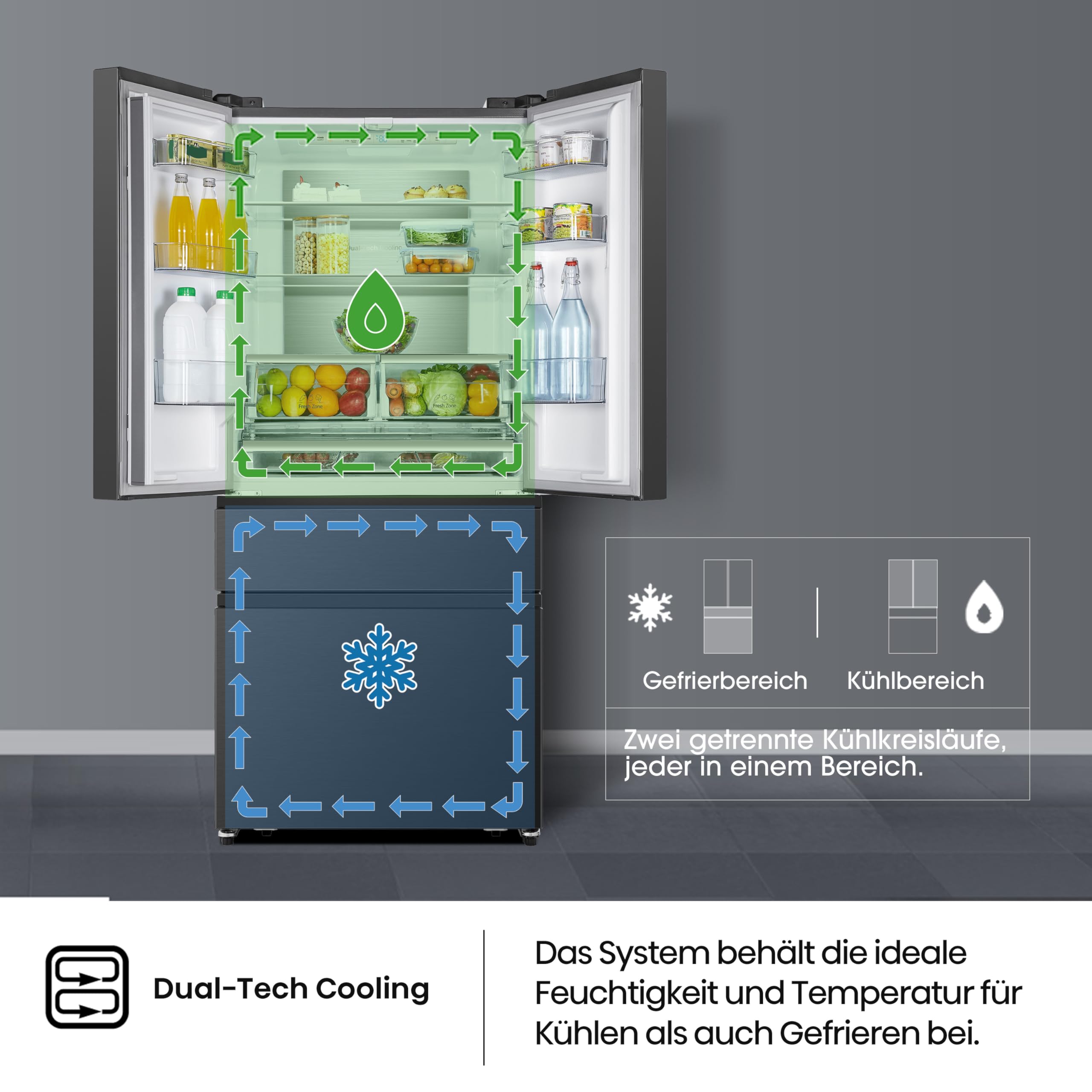 Hisense RF540N4SBF2 French Door Kühl-Gefrierkombination/ NoFrostPlus/ Inverter-Kompressor/ Multiflow 360°/ SuperCool/ 181,7 cm/ Kühlteil 302 l/ Gefrierteil 178 l/ 40 dB/ 310 kWh/ Jahr/ Schwarz 5