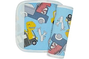 REFLYAWAY 2Pcs Baby Car Seat Neck Cover for Kids, Children Seat Belt Cushion Cute Cartoon Pattern, Comfortable Soft Car Seat Belt Pads Cover Neck Support Travelling (Navy Car)