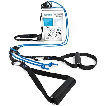 Schlingentrainer Elite Plus - Sling Trainer Ganzkörpertraining mit Umlenkrolle, Türanker - Videoanleitung + Trainingsplan - F