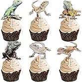 18pcs Glitter Dessert Cupcake Topper Reptile Lizard Theme Decor Supplies Men Women Happy Birthday Party Decorations