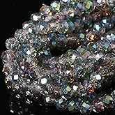 5 Strands 6mm Transparent Green Color Half Plated Faceted Rondelle Beads, Songxi Glass Beads for Keychain Making Necklace Earring Jewelry Making for Gemstone DIY Craft Supplies