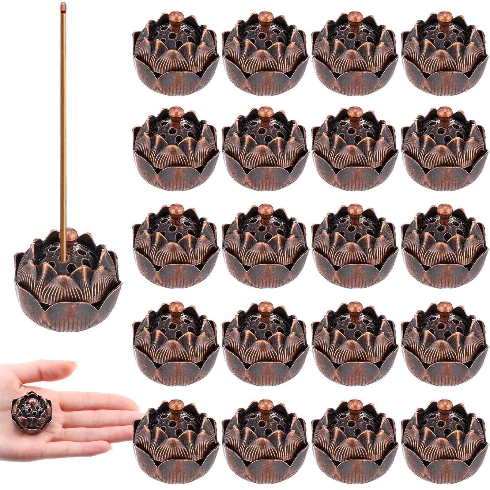 Photo 1 of Yiyiring 30 Pcs Return Gifts for Pooja Incense Holder Indian Return Gifts Lotus Flower Incense Burner Holder Sticks Cone Burner Ash Catcher with Lid for Pooja Indian Wedding Party Supplies(Bronze)